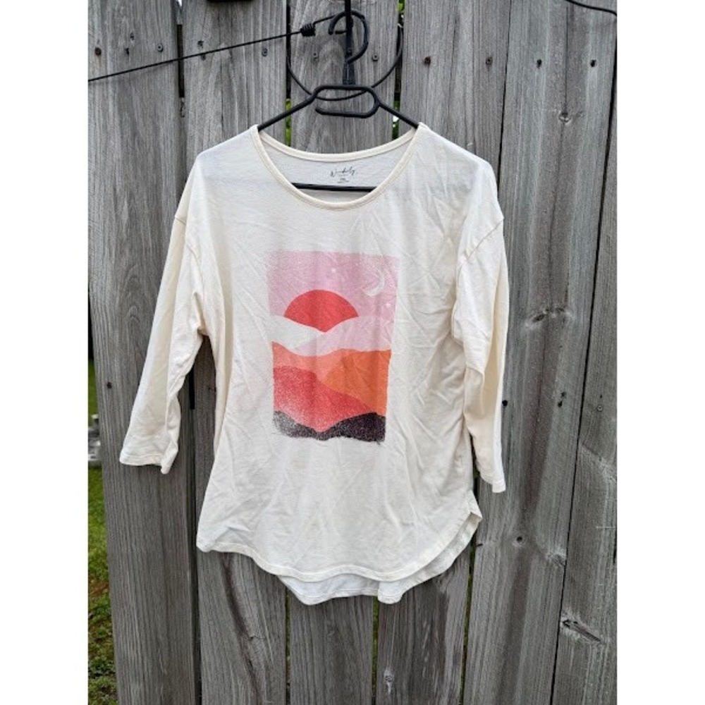 Boho Desert Graphic Wonderly Studio Long Sleeve Top Women PM Cream